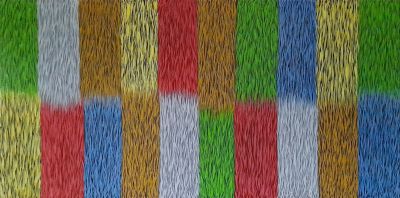 Buntes Gras abstrakt, Acrylbild, Leinwand, 40x80 cm, über 10.000 Grashalme, modern, original Kunst
