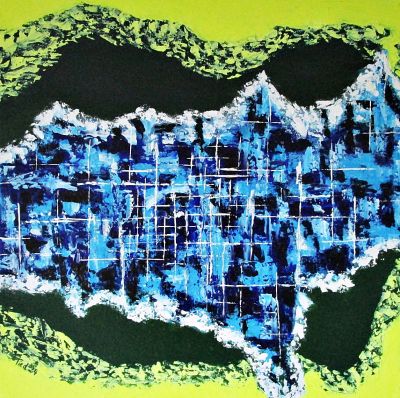 Abstrakt Neongelb, Acrylbild, Leinwand, 60x60 cm, handgemalt, original Kunst, modern