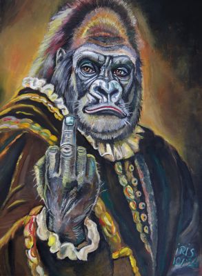 Gorilla mit erhobenem Mittelfinger