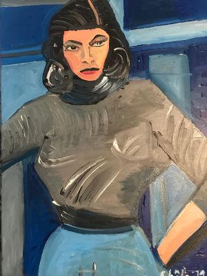 Frau im grauen Pullover 