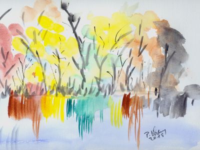 Herbsttag am See, Originalaquarell