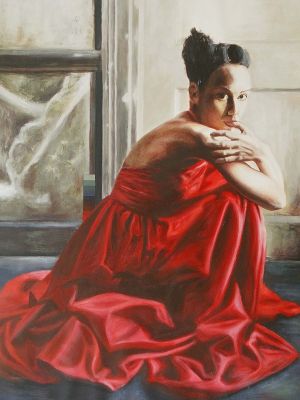 "Frau in  rotem Kleid"