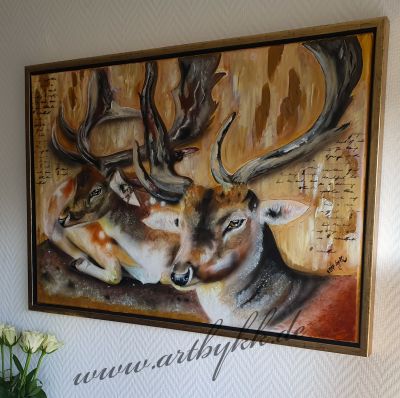 Acryl/Öl Gemälde 'Hirsche'