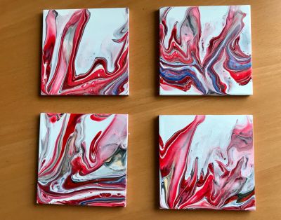 Red Line Acrylic Pouring - Untersetzer ( 4 St. )