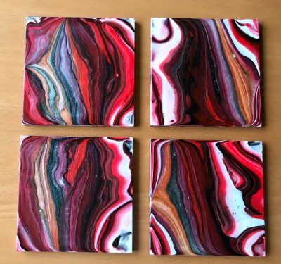 Red Line Acrylic Pouring - Untersetzer (4 St.)