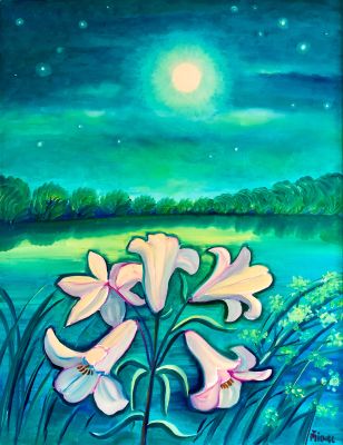 Lilien im Licht des Mondes 