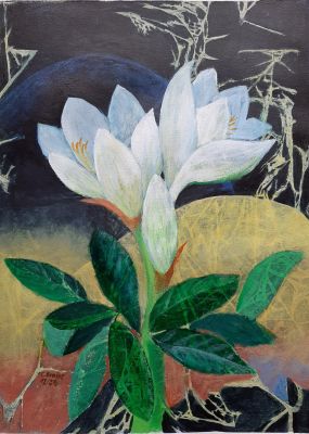 Weiße Amaryllis mit Kirschlorbeer