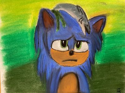 Sonic mit Pastellkreide gezeichnet 