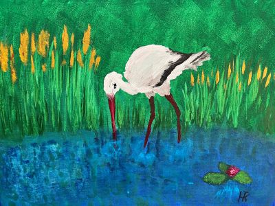 Storch am Teich