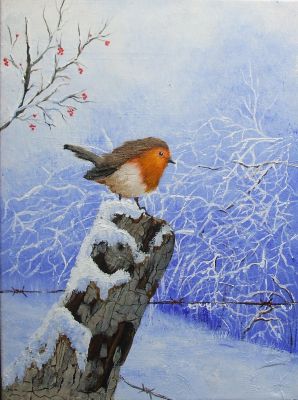 Ein Rotkelchen im Winter 